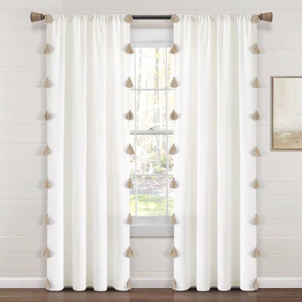 Lush Decor - 84"x52" Boho Faux Linen Texture Tassel Rod Pocket  Neutral